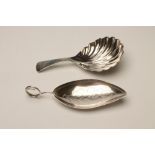 A LATE GEORGE III SILVER CADDY SPOON, maker's mark mis-struck, London 1796, the leaf shaped bowl