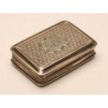 AN EARLY VICTORIAN SILVER VINAIGRETTE, maker Nathaniel Mills, Birmingham 1842, of plain oblong