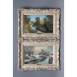 PETER BRADSHAW (Irish b.1931), Canal Scenes, a pair, oil on board, signed, 10" x 15 1/2", gilt