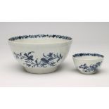 A FIRST PERIOD WORCESTER "FEATHER MOULDED FLORAL" PATTERN PORCELAIN BOWL, c.1770, workman's mark,