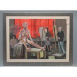 TOM WOOD (b.1951), "Studio Scene", oil on board, signed, 19 1/2" x 27 1/2", framed (subject to