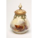 A ROYAL WORCESTER CHINA POT POURRI AND PIERCED COVER, 1912, of lobed tapering cylindrical form,