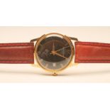 A GENTLEMAN'S 18CT GOLD GERARD TAVERNIER AUTOMATIC WRISTWATCH, the black dial with applied metal