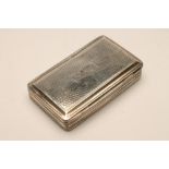 AN EARLY VICTORIAN SILVER SNUFF BOX, maker Francis Clarke, Birmingham 1837, of plain oblong form,