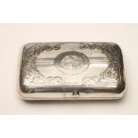 A RUSSIAN SILVER CIGAR CASE, Moscow 1879, of plain rounded oblong form, the fascia centred with an