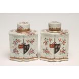 A PAIR OF SAMSON PORCELAIN ARMORIAL TEA CANISTERS AND COVERS, late 19th century, copying 18th