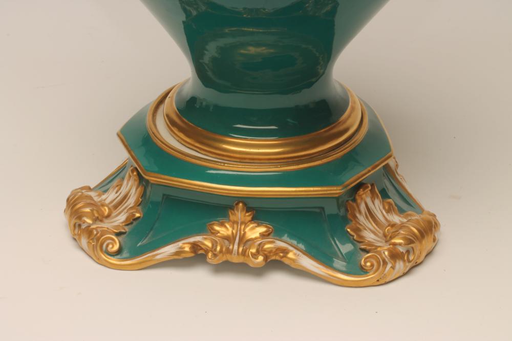 A FRENCH PORCELAIN GARNITURE VASE, mid 19th century, of baluster form, the two scroll handles tied - Image 4 of 7