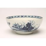A FIRST PERIOD WORCESTER "PRECIPICE" PATTERN PORCELAIN BOWL, c.1770, painted in underglaze blue,