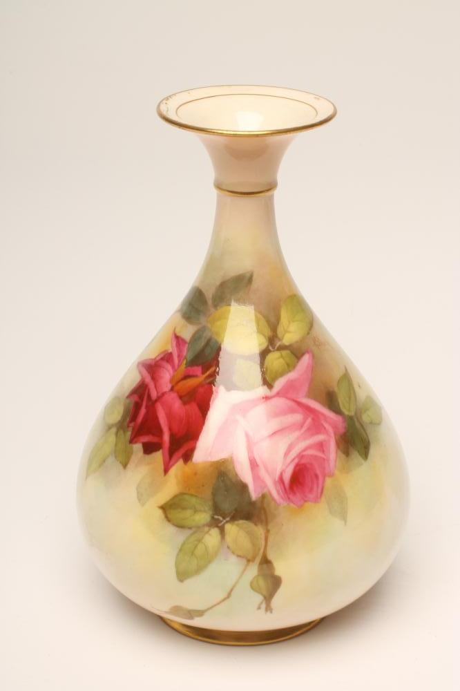 A ROYAL WORCESTER CHINA VASE, 1914, of rounded conical form, painted in polychrome enamels by A.