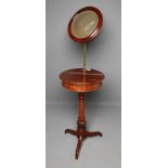 A VICTORIAN MAHOGANY SHAVING STAND, the circular box top with hinged lid surmounted by a circular