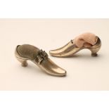 A COMPOSITE PAIR OF EDWARDIAN SILVER NOVELTY COURT SHOE PIN CUSHIONS, maker Adie & Lovekin,