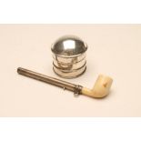 A NOVELTY TELESCOPIC PENCIL, maker Sampson Mordan, as a pipe with ivory bowl and silver plated stem,