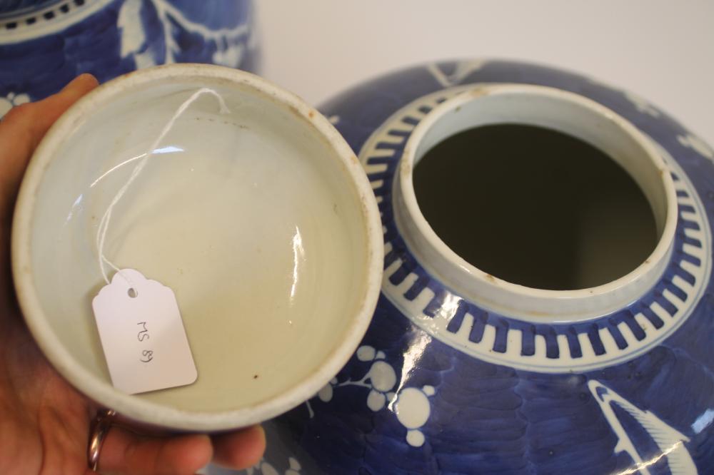 A PAIR OF CHINESE PORCELAIN LARGE JARS AND COVERS of ovoid form, painted in underglaze blue with the - Image 2 of 5