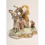 A NAPLES PORCELAIN FIGURE GROUP, 20th century, modelled as "Ratto di Proserpina" with Cerberus, on a