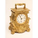 AN ENGLISH ORMOLU CASED MANTEL CLOCK, late 19th century, the single fusee movement stamped on inside