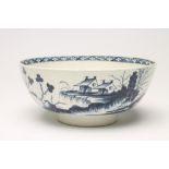 A FIRST PERIOD WORCESTER "PRECIPICE" PATTERN PORCELAIN BOWL, c.1770, painted in underglaze blue,