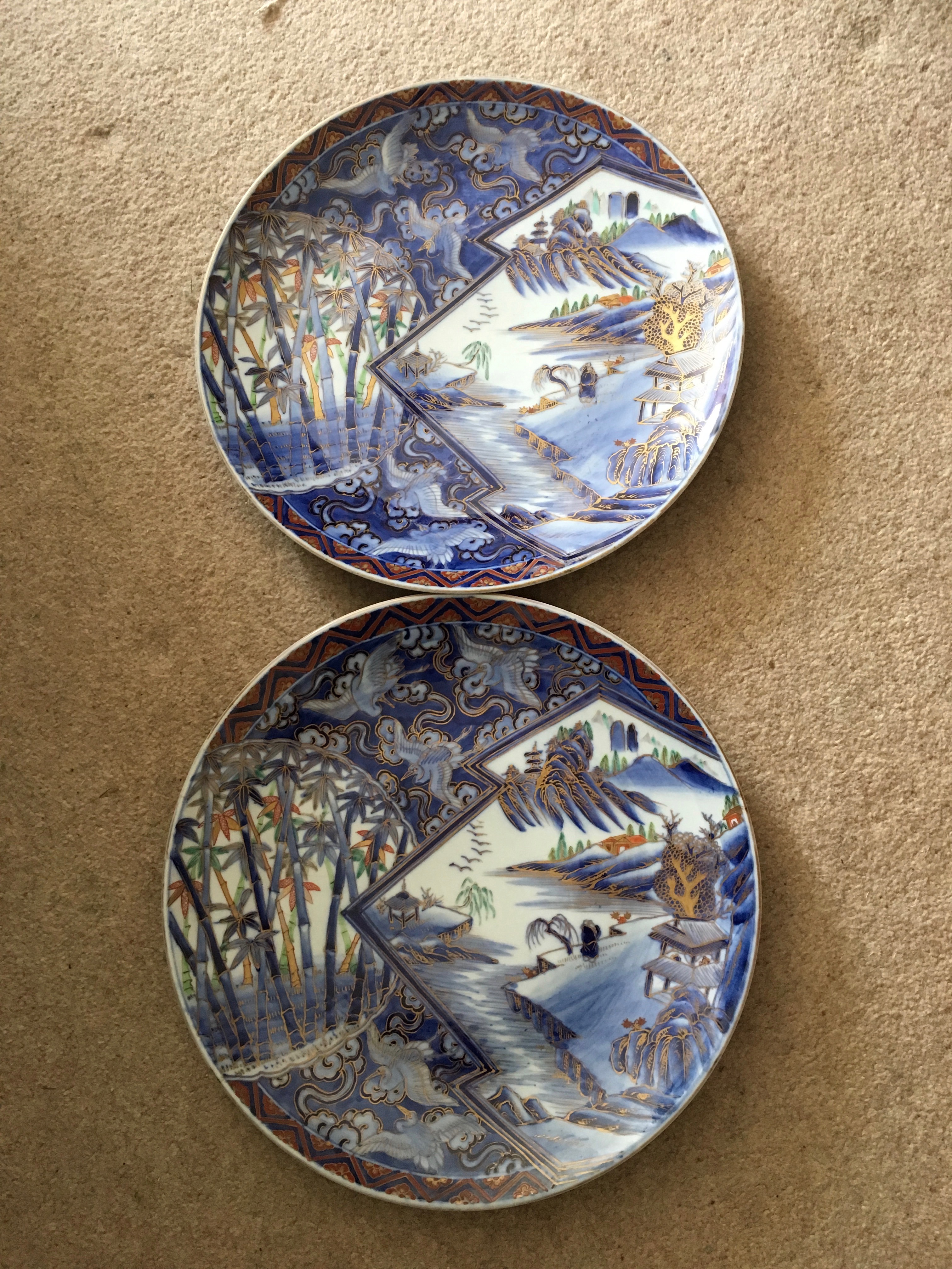 Pair 19th c Japanese imari chargers 37 cmdiam.