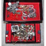 Jewellery box and contents inc. silver charm bracelet and charms