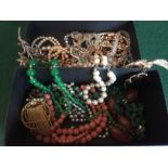 Boxed lot of vintage costume jewellery.