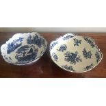 Two 18th c junket dishes with moulded shell decoration 1 Caughley with impressed Salopian and blue S