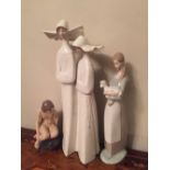 Two Lladro figures Two nuns and a Sheperdess with a Royal Copenhagen The Mermaid Figure