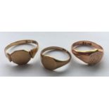 Three 9ct gold rings,weight approximately 8.9gms.