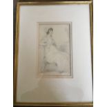 Pencil sketch portrait of a lady seated with label verso Gerald Norman Gallery with attribution