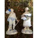 Pair of continental porcelain figures, slight a/f and restoration, 19thC Meissen? 15cms high.