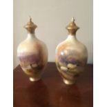 Fine pair Royal Worcester vases and covers signed H Davis c 1923 23 cm high