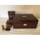 Six various boxes and contents including Victorian writing box.