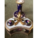 Fine quality inkstand marked Staffs, together with candlesticks a/f.