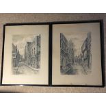 Pair of F S Smith [1860 - 1925] drawings of old Hull one of High Street and Chapel Lane crossroads