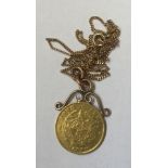 Pendant, South African 1/2 pounds coin, 1894, on fine 9 carat gold chain, approximate weight 6.