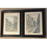 Pair of F S Smith drawings of Old Hull The Burlington Arms and County buildings 27 x 18