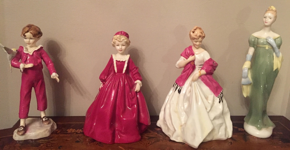 Four Worcester porcelain figurines Grandmothers dress, First dance, The Parakeet and Loma