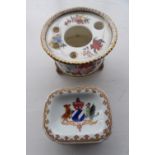 Swansea porcelain inkstand a/f and a smallcontinental armorial dish