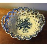 Large Caughley blue and white oval bowl c1780 printed with the Pinecone pattern C mark to the