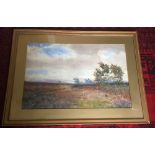 Watercolour moorland scene by P E Clarke 48 x 72