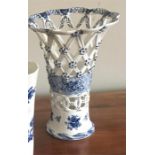 Pair 18th c blue and white basket ware vases a/f