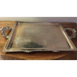 Large heavy guage two handled tray marked Sterling Silver