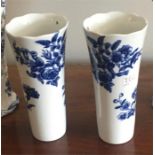 Pair 18th c blue and white slender vases with small hole to the rim good condition