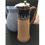 Doulton Lambeth stoneware jug and moulded pottery jug