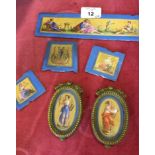Six small hand painted porcelain plaques