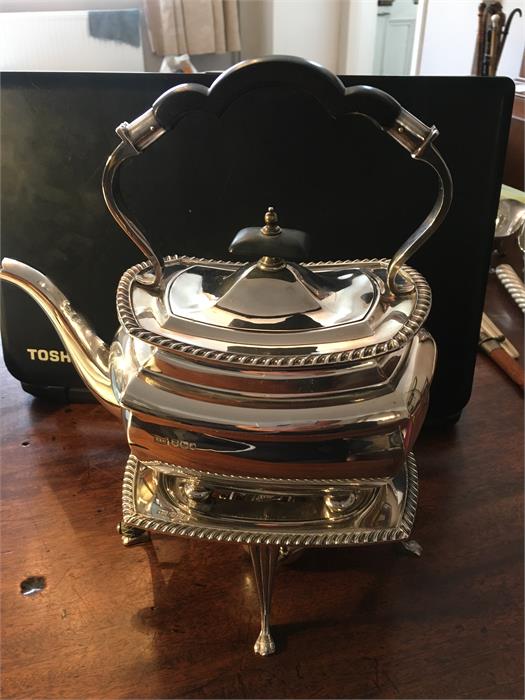 Walker and Hall silver tea kettle and stand