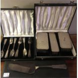 Brush and comb set, six cake forks and matching cake knife