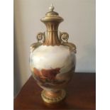 Royal Worcester cabinet vase and cover c1899 signed John Stinton