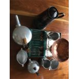 Miscellany inc. Piquot ware tea service, copper bowl etc.