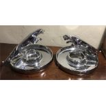 Two heavy chrome Jaguar ashtrays gifts of the company in the 50's