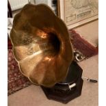 Vintage gramophone with brass horn