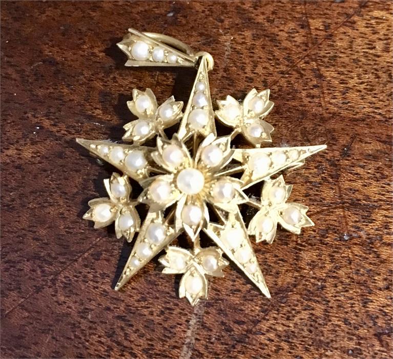 Gold and seed pearl brooch